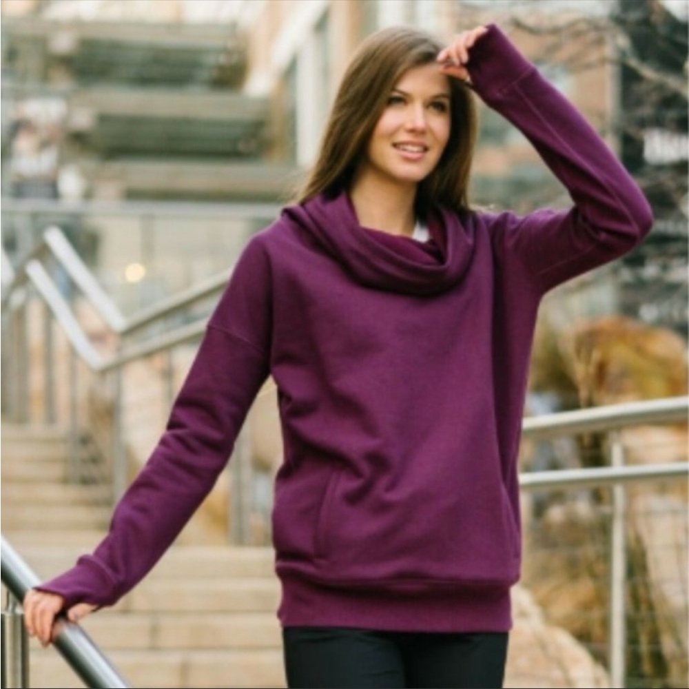 ZYIA Oh So Soft Cowl Neck Hoodie Plum Purple Fleece Lined L